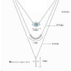 Long tiantian Dainty Layered Necklaces for Women,Multilayer Blue CZ Evil Eye Choker Bead Pendent Necklace for Teen Girls Handmade Lucky Jewelry