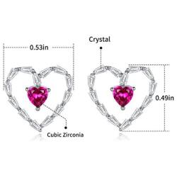 Creativity Ruby Love Heart Stud Earrings, White Gold Plated Hypoallergenic Earings for Girls and Women