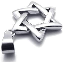 Jonline24h Polished Stainless Steel Necklace Lucky Star of David Pendant - Silver, 18-28inches Chain