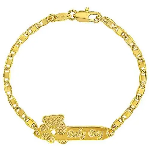 18k Gold Plated Tag ID Identification Bracelet for Baby Boy or Toddler 5.5''