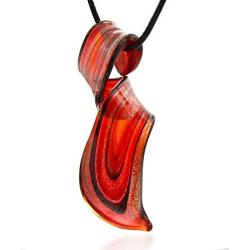 BESHEEK Handmade Murano Inspired Red Black Silver-Color Dichroic Glass Twist Pendant Necklace Handcrafted Artisan Blown Hypoallergenic Italian Style Jewelry for Her