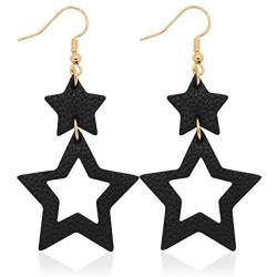 Jagucho Leather Star Earrings Dangle for Women, Lightweight Handmade Earrings Drop for Teen Girls, Gifts for Women