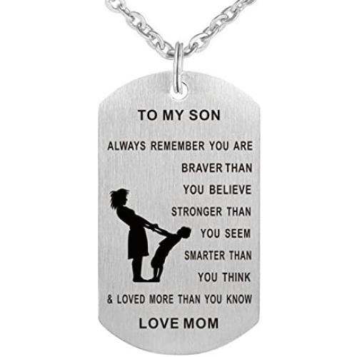 TTVOVO Dad Mom to My Son Daughter Inspirational Necklace Dog Tag Pendant Necklace Always Remember You Are Braver Than You Believe Military Motivational Encouragement Dogtags Jewelry Birthday Love Gift