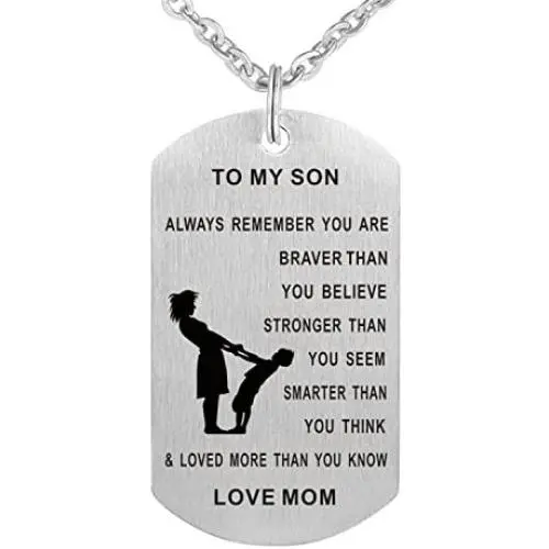 TTVOVO Dad Mom to My Son Daughter Inspirational Necklace Dog Tag Pendant Necklace Always Remember You Are Braver Than You Believe Military Motivational Encouragement Dogtags Jewelry Birthday Love Gift TTVOVO Dad Mom to My Son Daughter Inspirational Necklace Dog Tag Pendant Necklace Always Remember You Are Braver Than You Believe Military Motivational Encouragement Dogtags Jewelry Birthday Love Gift