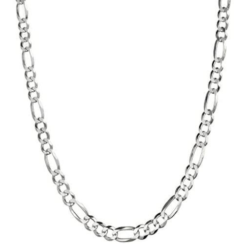 Solid 925 Sterling Silver Mens Italian 7mm Figaro Link Chain Necklace 16'' - 30''