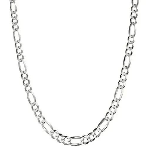 Solid 925 Sterling Silver Mens Italian 7mm Figaro Link Chain Necklace 16'' - 30''
