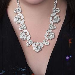 Steve Madden 21 Inch Silver Tone Rhinestone Floral Collar Statement Necklace for Women