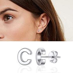 SILVERCUTE Tiny Letter Earrings 925 Sterling Silver Hypoallergenic Stud Dainty Initial A-Z Earrings for Girls Women, with Gift Box, Color Silver Gold Rose Gold