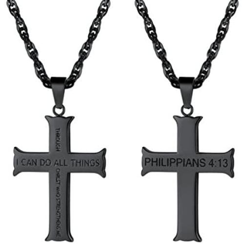 PROSTEEL Stainless Steel Cross Necklace for Men Women, Inspirational Necklace, Silver/Black/Gold Tone, Hypoallergenic, Engrave Text Available, Come Gift Box