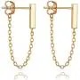 925 Sterling Silver Gold Chain Earrings - Bar Drop Line Chain Dangle - Small Cute Staple Bar Cable Studs for Women or Girls - Minimalist Modern Design by Galis (Silver & Gold-Plated variations)