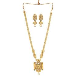 ZIKU JEWELRY Gold Plated Designer Pendant Chain Necklace Pearl Drop CZ & Kundan Embedded Fashion Jewelry