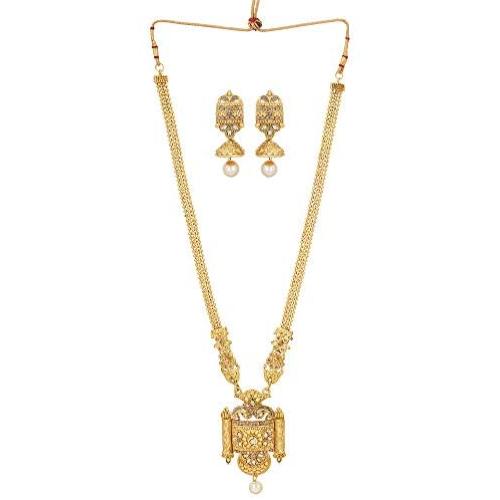 ZIKU JEWELRY Gold Plated Designer Pendant Chain Necklace Pearl Drop CZ & Kundan Embedded Fashion Jewelry