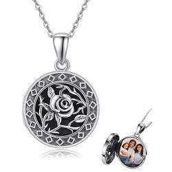 Tree of Life Locket Necklace for Women,925 Sterling Silver Rose/Daisy/Fairy Locket Necklace That Holds Pictures Pendant Family Jewelry