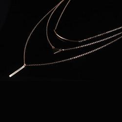 FXmimior 3 Tiers Triangle Geometry Pendant Chain Long Multilayer Bar Party Wedding Necklace Jewelry For Women (gold)