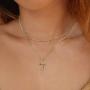 CHESKY 14K Gold Plated Dainty Layered Cross Figaro Chain Necklace Minimalist Sunflower Pendant Necklace Cubic Zirconia Evil Eye Choker Handmade Jewelry for Women
