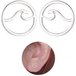 Eiffy Simple Stainless Steel Round Ocean Wave Stud Earrings for Women Sea Beach Earring Jewelry