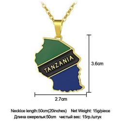 Gold Color Tanzania Country Map Flag Pendant Necklaces for Women Men Tanzanian Maps Jewelry Gifts