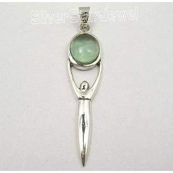 SilverStarJewel Sterling Silver Apatite Goddess Necklace Pendant 5.8 cm Handcrafted Art