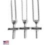Baseball Bat and Ball Cross Necklace Antique Silver On Stainless Steel Chain Made in USA