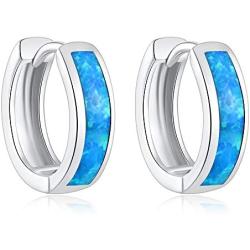JRSIAL Small Hinged Opal Hoop Earrings Silver Plated Fashion Jewelry for Women Party Fashion Dainty Earring Gifts Unisex