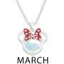 Disney Birthstone Women and Girls Jewelry Minnie Mouse Silver Plated Shaker Pendant Necklace, 18+2'' Extender