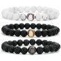 Linsoir Beads Trendy Baseball Bracelet Lava Stone/White Howlite/Matte Black Stone Beaded Bracelet Sports Jewelry for Boy Gift Jewelry 1 pc