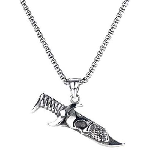 Heavstjer Punk Rock Stainless Steel Skull Pendant Knife Necklace