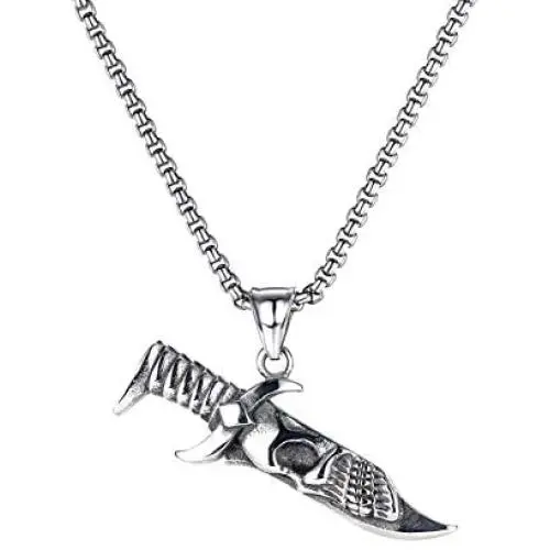 Heavstjer Punk Rock Stainless Steel Skull Pendant Knife Necklace
