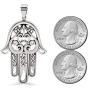 14k White Gold Large Hand of Fatima Pendant, Silver Hand Necklace, White Gold Evil Eye Charm, Boho Jewelry