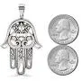14k White Gold Large Hand of Fatima Pendant, Silver Hand Necklace, White Gold Evil Eye Charm, Boho Jewelry