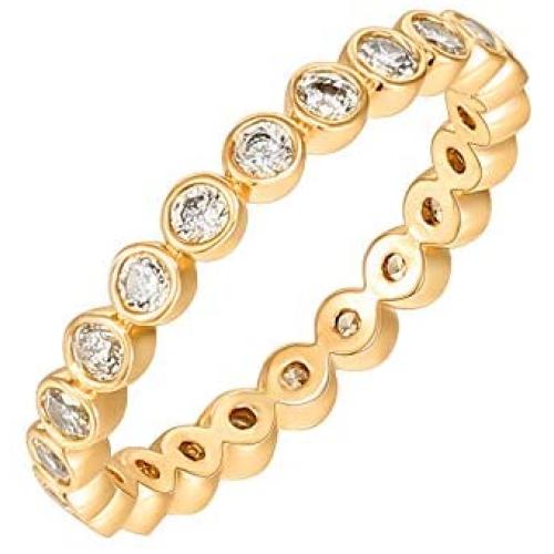 PAVOI 14K Gold Plated Rings Cubic Zirconia Love Ring | 2.8mm Stackable Rings for Women | Gold Rings for Women