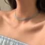 HMIXN Mesh Chain Necklace Choker Bracelet Set for Women, Stainless Steel Weaved Wide Link in 8mm, Jewelry with 13.8''+2'' 7.3''