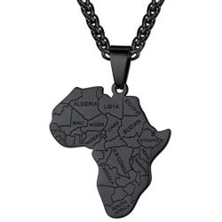 PROSTEEL Stainless Steel Africa Map Necklace for Men Women, 18K Gold/Rose Gold/Black Plated, Customize Available, 22''-24'' Adjustable, Come Gift Box