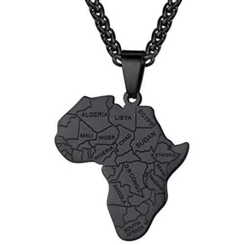 PROSTEEL Stainless Steel Africa Map Necklace for Men Women, 18K Gold/Rose Gold/Black Plated, Customize Available, 22''-24'' Adjustable, Come Gift Box