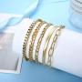 YADOCA 5 Pcs 14K Gold Plated Link Chain Bracelets Set for Men Women Paperclip Cuban Box Figaro Herringbone Chain Bracelets Jewelry Gift