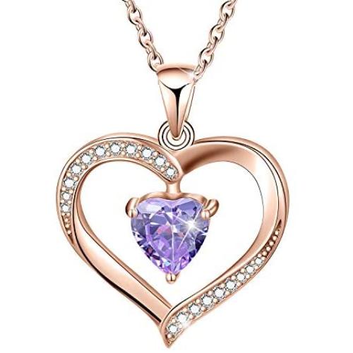 ✦Gifts for Mothers Day✦ Forever Love Heart Necklace Jewelry 18K White Gold/ Rose Gold Plated 925 Sterling Silver Birthstone Pendant Necklace with 5A Cubic Zirconia Birthday Gifts for Women and Girls
