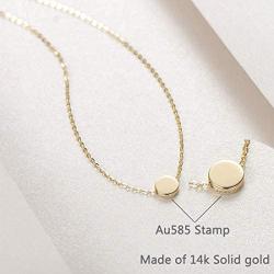Carleen SOLID REAL 14K Yellow/Rose Gold Tiny Dot 6mm Round Small Cute Simple Coin Necklace Pendant Minimalist Dainty Everyday Fine Jewelry for Women Girls Teens, 16+2 Extender Gold Chain