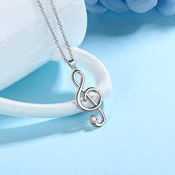 Heart Music Note Treble Clef and Bass Clef Necklace for Women Girls 925 Sterling Silver/Black/18K Gold Plated Music Lovers Necklace Music Symbol Jewelry for Mom