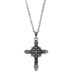 Palm Beach Jewelry Silver Tone Antiqued Round Genuine Black Marcasite Cross Antiqued Pendant (23mm) with 18 inch Chain