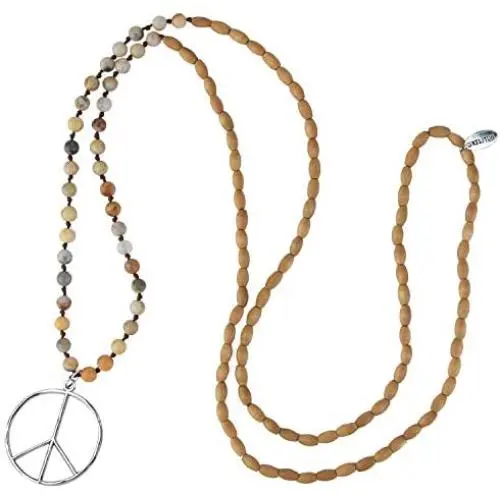 KELITCH Classic Peace Sign Necklace Love Hippie Pendant Frosted Crystal Beaded Necklace KELITCH Classic Peace Sign Necklace Love Hippie Pendant Frosted Crystal Beaded Necklace