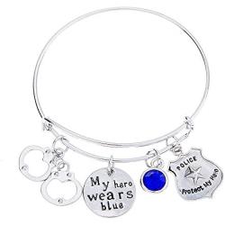 Police Jewelry, My Hero Wears Blue Charm Bracelet - Gift for Wife, Girlfriend, Mom or Daughter