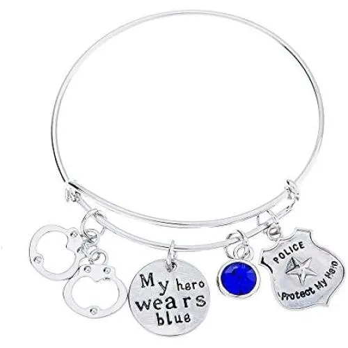 Police Jewelry, My Hero Wears Blue Charm Bracelet - Gift for Wife, Girlfriend, Mom or Daughter Police Jewelry, My Hero Wears Blue Charm Bracelet - Gift for Wife, Girlfriend, Mom or Daughter