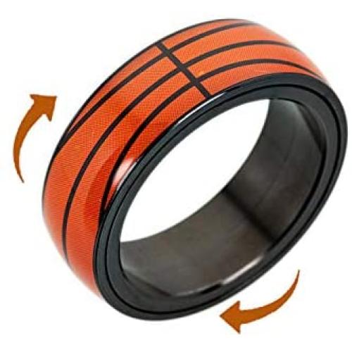 Ztuo Men Women Stainless Steel Wide 8mm Spinner Spinning Basketball Soccer Design Ring Cool Wedding Band