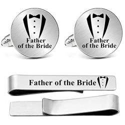 Kooer Engraved Suit Tuxes Cuff Links Tie Bar Set Personalized Wedding Cufflinks Gift for Groom Groomsman