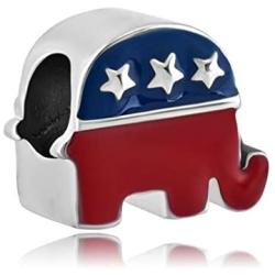 QueenCharms Animal Charm USA Party Strong and Dignified Republican Elephant Bead for Bracelet