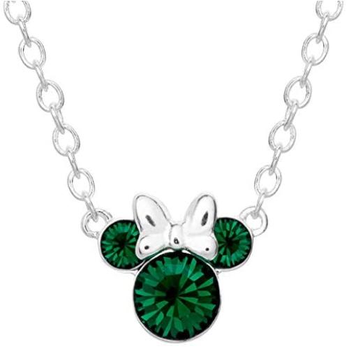 Disney Minnie Mouse Crystal Birthstone Silver Plated Pendant Necklace