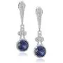 .925 Sterling Silver Round Created Blue Sapphire and White Sapphire Accented Art Nouveau Style Vintage-Inspired 1'' Drop Earrings .925 Sterling Silver Round Created Blue Sapphire and White Sapphire Accented Art Nouveau Style Vintage-Inspired 1'' Drop Earrings
