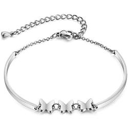 Cupimatch Butterfly Wrist Link Bracelet, Adjustable Stainless Steel Butterfly Charm Cuff Bangle Chain 8 Inch Fashion Jewelry for Women Girls