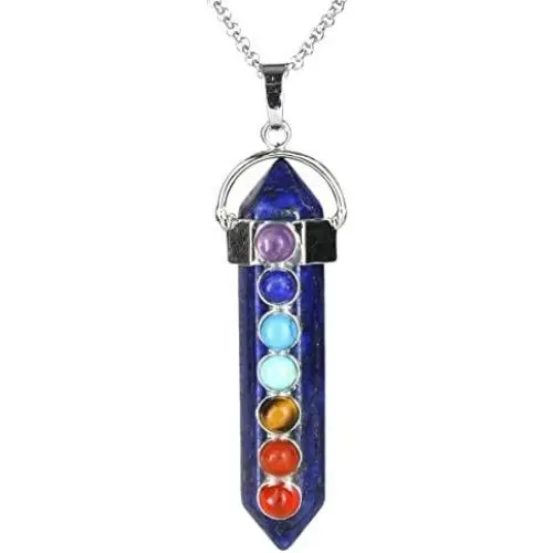 BEADNOVA 7 Chakra Gemstones Necklace Hexagonal Healing Point Crystal Pendant Necklace Stainless Steel Chain 18'' BEADNOVA 7 Chakra Gemstones Necklace Hexagonal Healing Point Crystal Pendant Necklace Stainless Steel Chain 18''