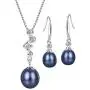 Mints Black Freshwater Pearl Jewelry Set Sterling Silver Necklace and Earrings Set Fine Jewelry for Women